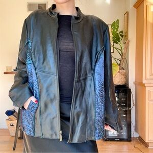 Genuine Vintage Leather Jacket with Blue Leopard Print Lining (2X)